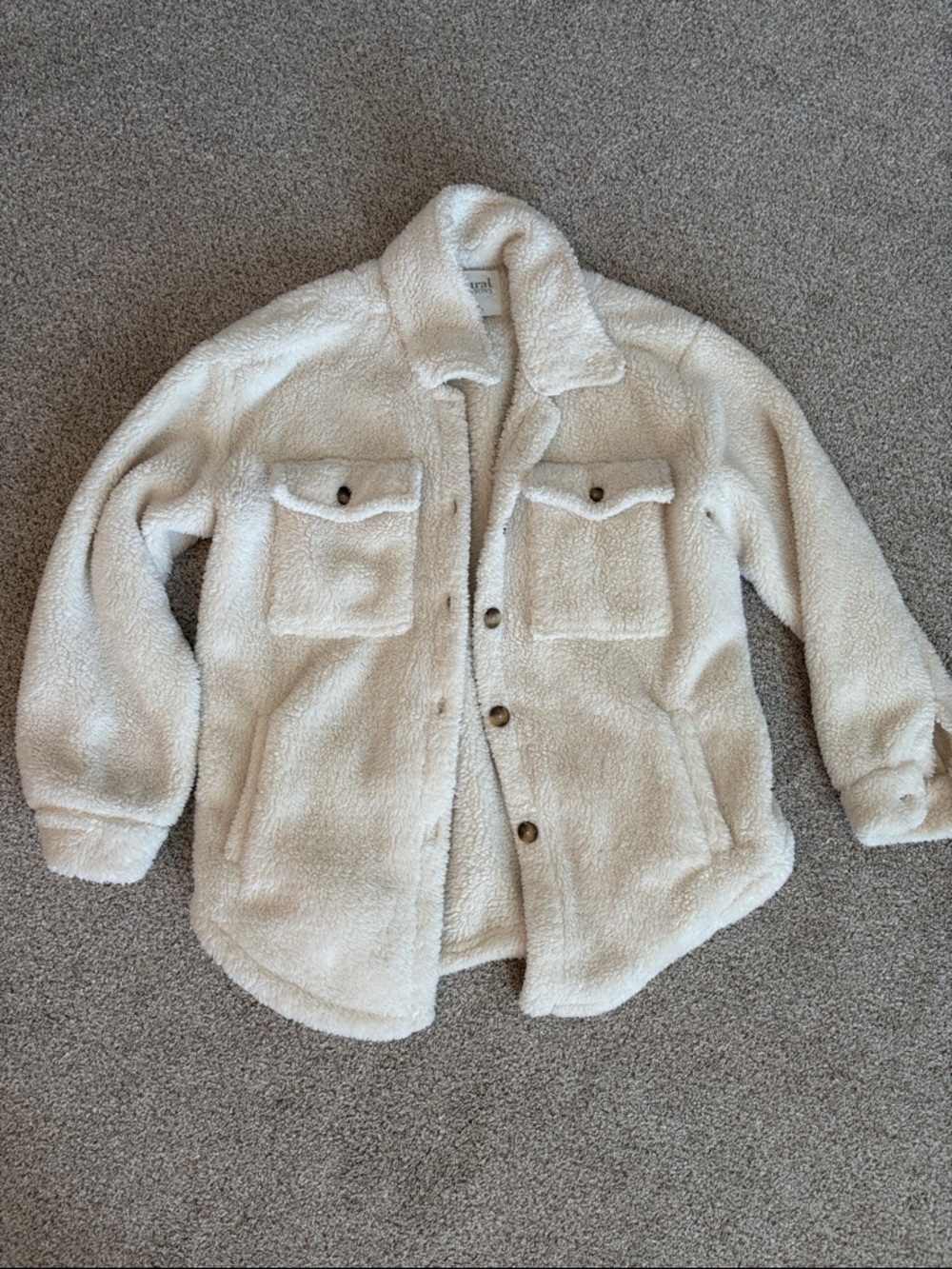 Natural Reflections Cream Sherpa Button-Up Jacket